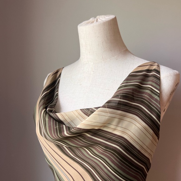 Zara Flow Stripped Brown Green Midi Dress 6 - Picture 3 of 5